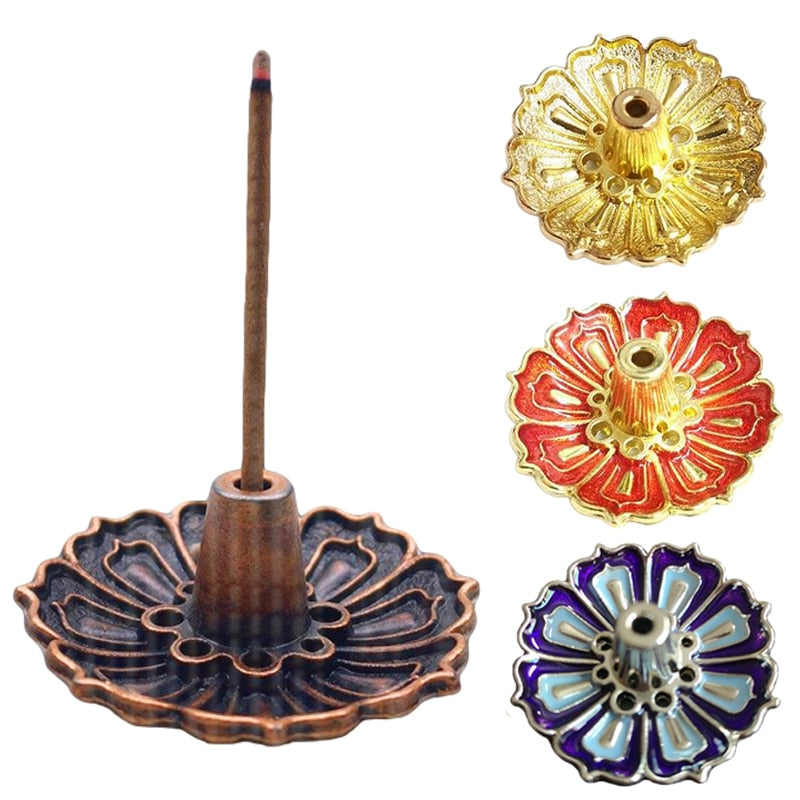 Incense Holders Mini Meditation Buddha Sandalwood Stick Holder Burner Round Dish Enamel Lotus Flower Catcher Plate Home Decor