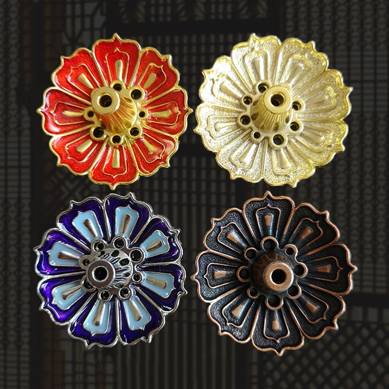 Incense Holders Mini Meditation Buddha Sandalwood Stick Holder Burner Round Dish Enamel Lotus Flower Catcher Plate Home Decor
