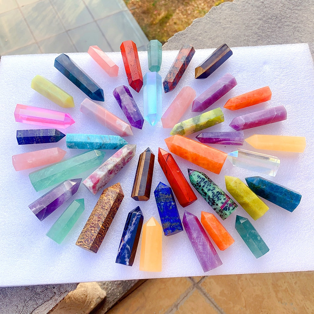 Runyangshi Crystal Hexagonal Prism Crafts Natural Stone Quartz Tower 36 Colors Energy Mineral Wand Home Decoration