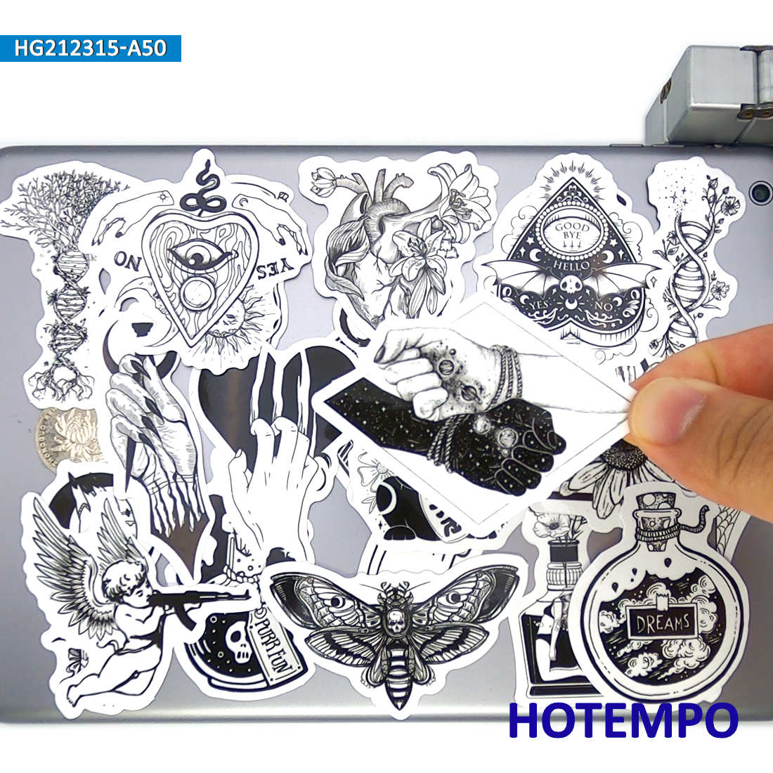 50pcs Gothic Witch Devil Skull Magic Spells Black White Stickers for Phone Laptop Luggage Skateboard Bike Motorcycle Car Sticker