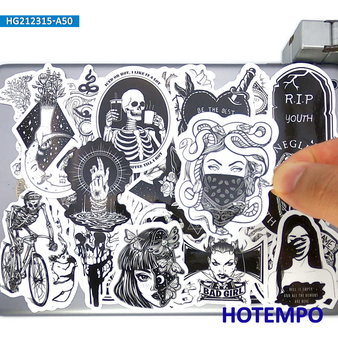 50pcs Gothic Witch Devil Skull Magic Spells Black White Stickers for Phone Laptop Luggage Skateboard Bike Motorcycle Car Sticker