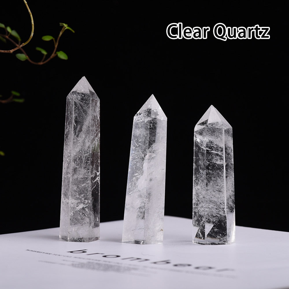 Runyangshi Crystal Hexagonal Prism Crafts Natural Stone Quartz Tower 36 Colors Energy Mineral Wand Home Decoration
