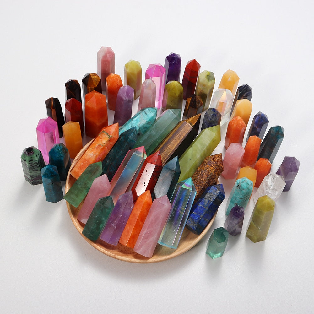 Runyangshi Crystal Hexagonal Prism Crafts Natural Stone Quartz Tower 36 Colors Energy Mineral Wand Home Decoration