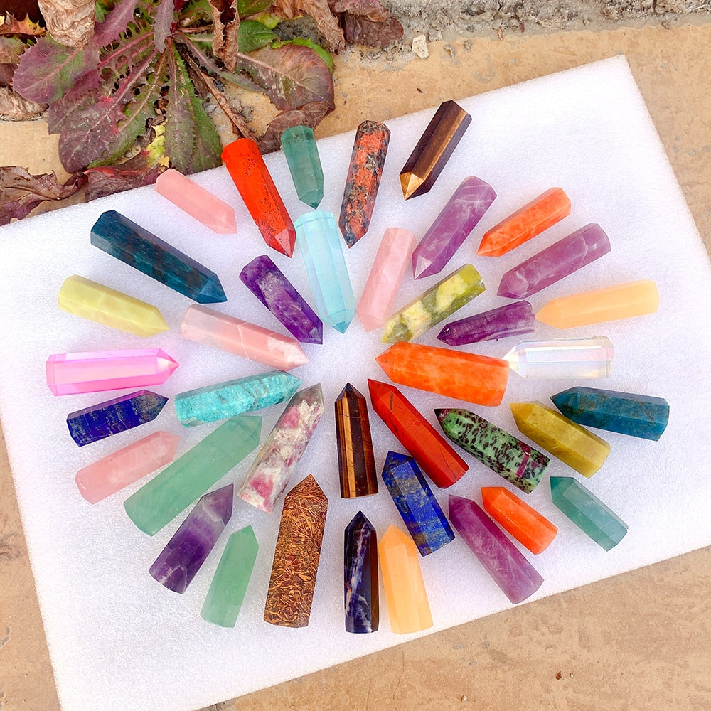 Runyangshi Crystal Hexagonal Prism Crafts Natural Stone Quartz Tower 36 Colors Energy Mineral Wand Home Decoration