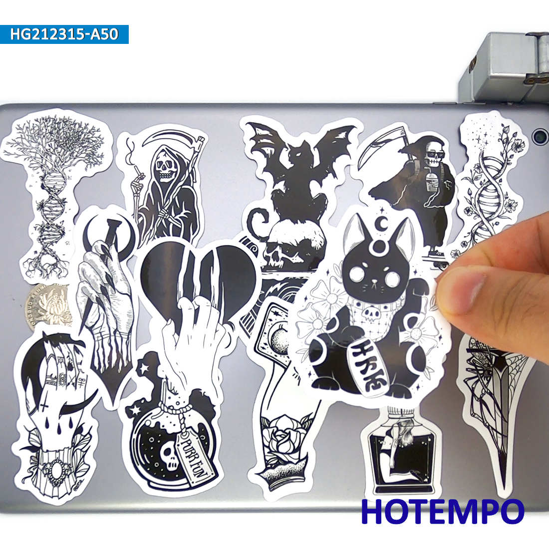 50pcs Gothic Witch Devil Skull Magic Spells Black White Stickers for Phone Laptop Luggage Skateboard Bike Motorcycle Car Sticker