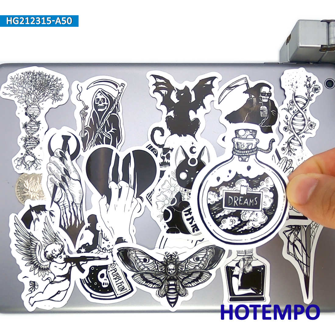 50pcs Gothic Witch Devil Skull Magic Spells Black White Stickers for Phone Laptop Luggage Skateboard Bike Motorcycle Car Sticker