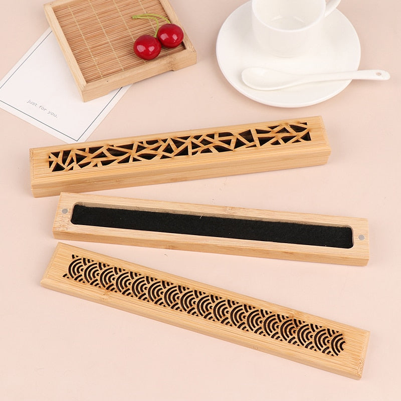 1 Pcs Burning Joss Incense Box Burner Ash Catcher Bamboo Wooden Incense Stick Holder Home Decoration