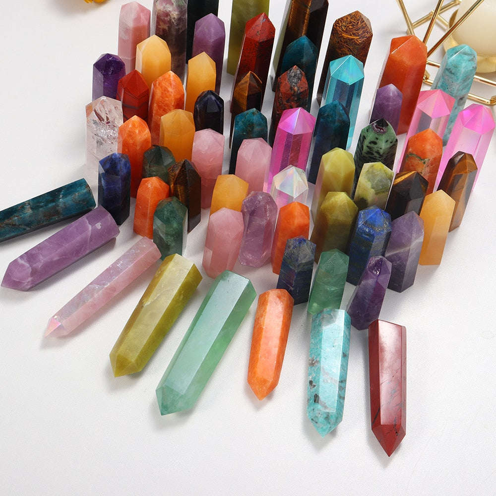 Runyangshi Crystal Hexagonal Prism Crafts Natural Stone Quartz Tower 36 Colors Energy Mineral Wand Home Decoration