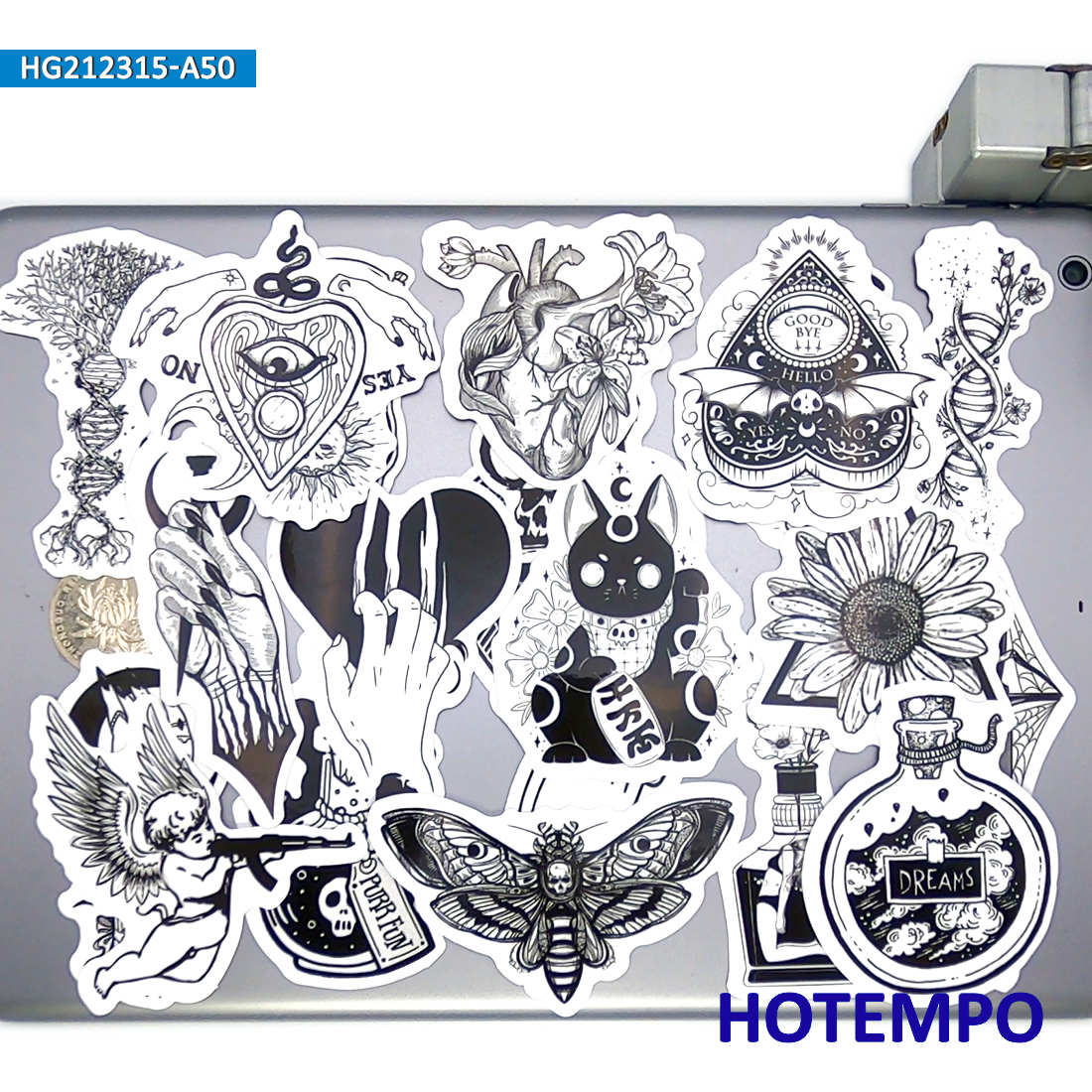 50pcs Gothic Witch Devil Skull Magic Spells Black White Stickers for Phone Laptop Luggage Skateboard Bike Motorcycle Car Sticker