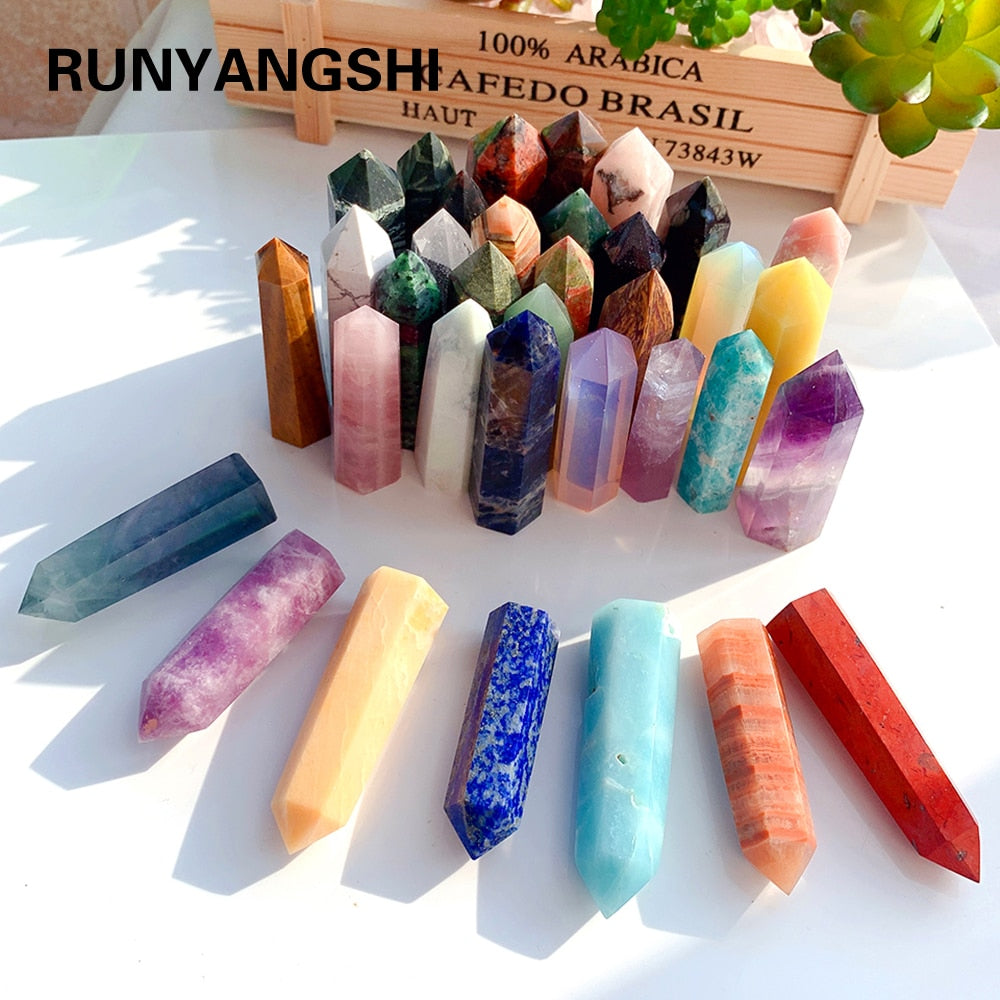 Runyangshi Crystal Hexagonal Prism Crafts Natural Stone Quartz Tower 36 Colors Energy Mineral Wand Home Decoration