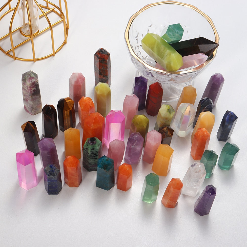 Runyangshi Crystal Hexagonal Prism Crafts Natural Stone Quartz Tower 36 Colors Energy Mineral Wand Home Decoration