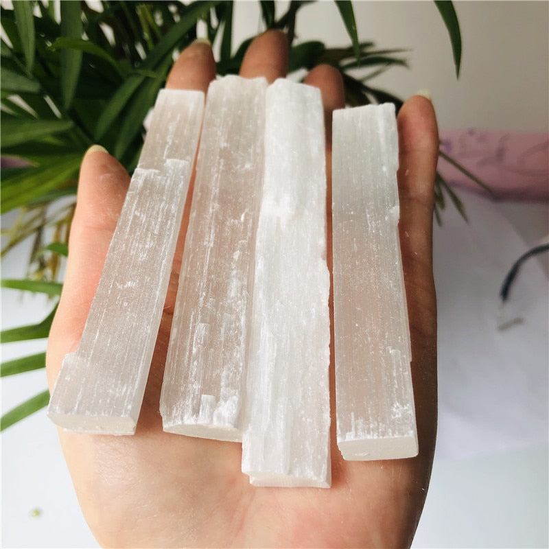 4pcs Natural white selenite gypsum rod with irregular reiki mineral specimens healing crystal rod