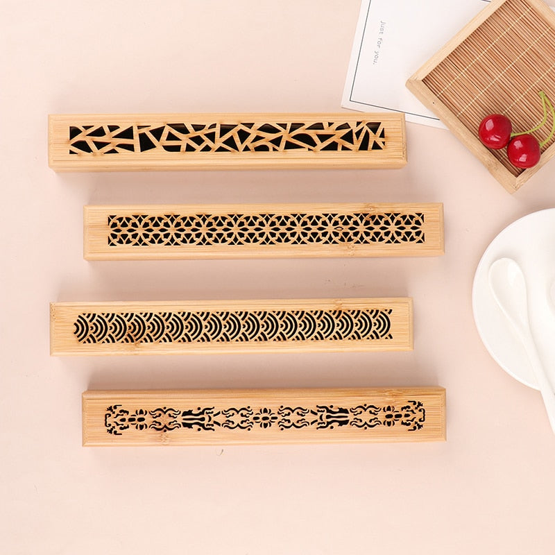 1 Pcs Burning Joss Incense Box Burner Ash Catcher Bamboo Wooden Incense Stick Holder Home Decoration