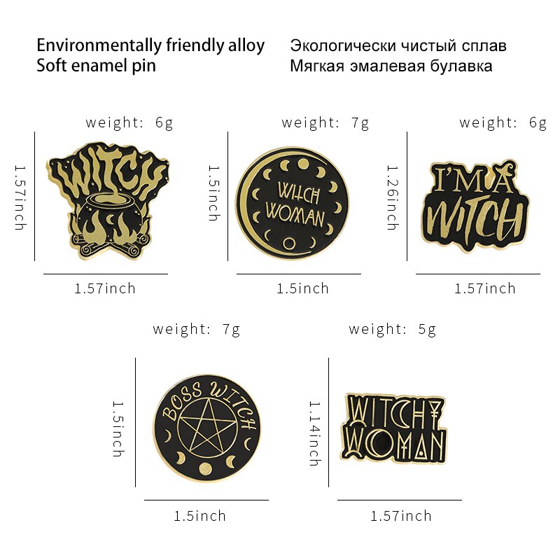 Black Witch Enamel Pins Pentagram Moon Magic Hat Brooches for Women Gothic Punk Lapel Pin Badge Anime Jewelry Gifts Wholesale