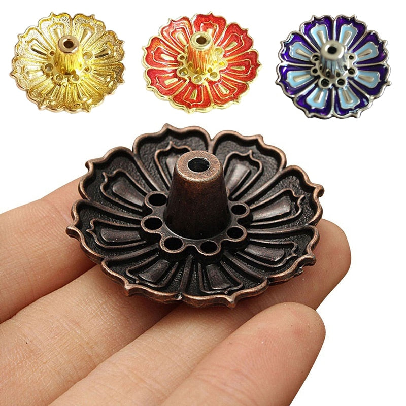 Incense Holders Mini Meditation Buddha Sandalwood Stick Holder Burner Round Dish Enamel Lotus Flower Catcher Plate Home Decor