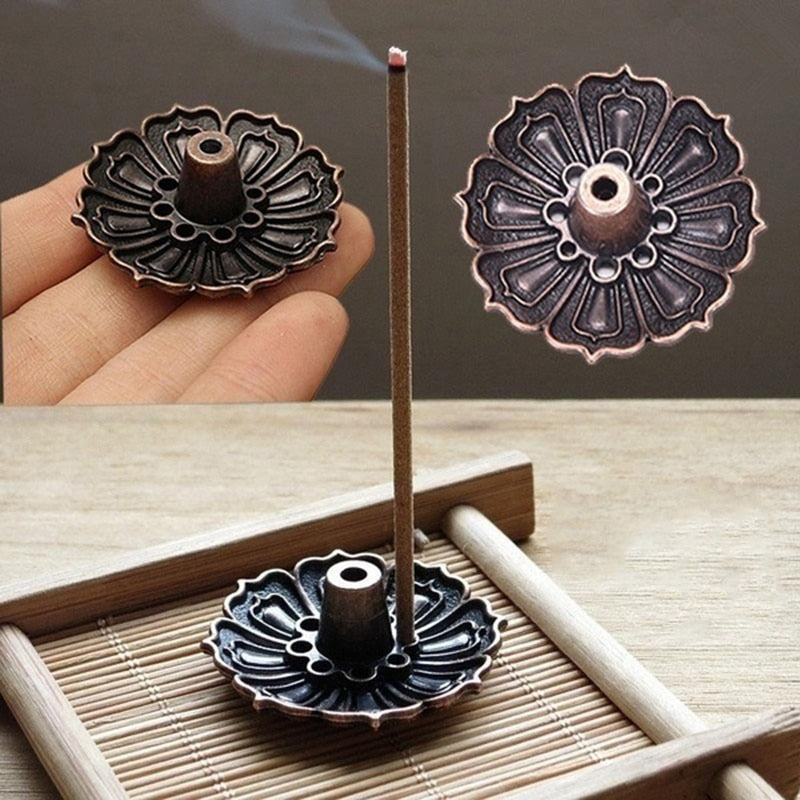 Incense Holders Mini Meditation Buddha Sandalwood Stick Holder Burner Round Dish Enamel Lotus Flower Catcher Plate Home Decor