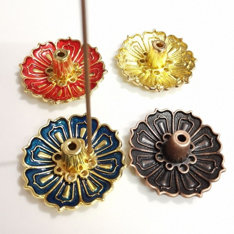 Incense Holders Mini Meditation Buddha Sandalwood Stick Holder Burner Round Dish Enamel Lotus Flower Catcher Plate Home Decor