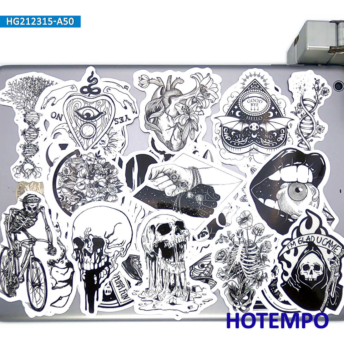 50pcs Gothic Witch Devil Skull Magic Spells Black White Stickers for Phone Laptop Luggage Skateboard Bike Motorcycle Car Sticker