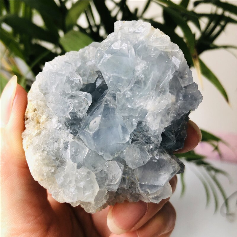 Natural celestite geode quartz cluster crystal specimen healing
