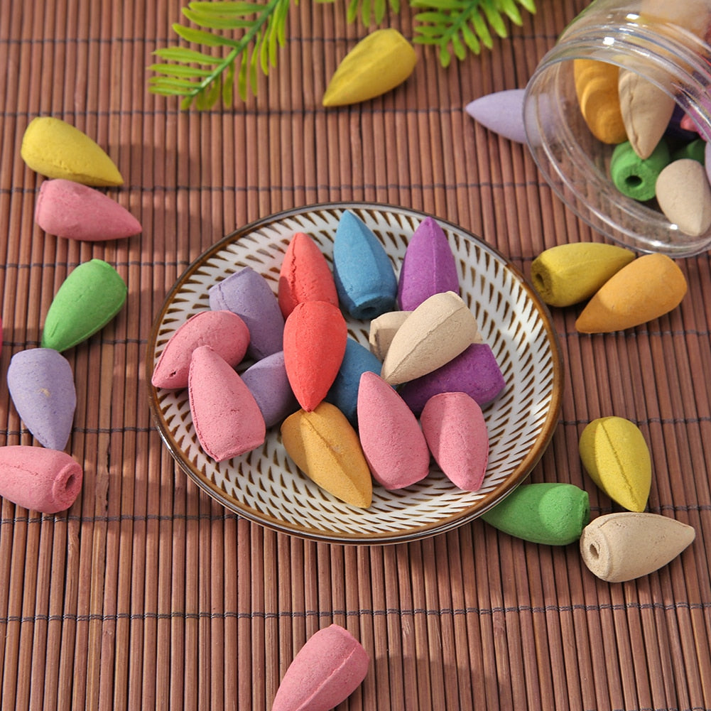 50 Pcs Backflow Incense Cones Anti-odour Cone Mixed Flavor Natural Incense Floral Lavender Sandalwood Aloes Peony Room Incense