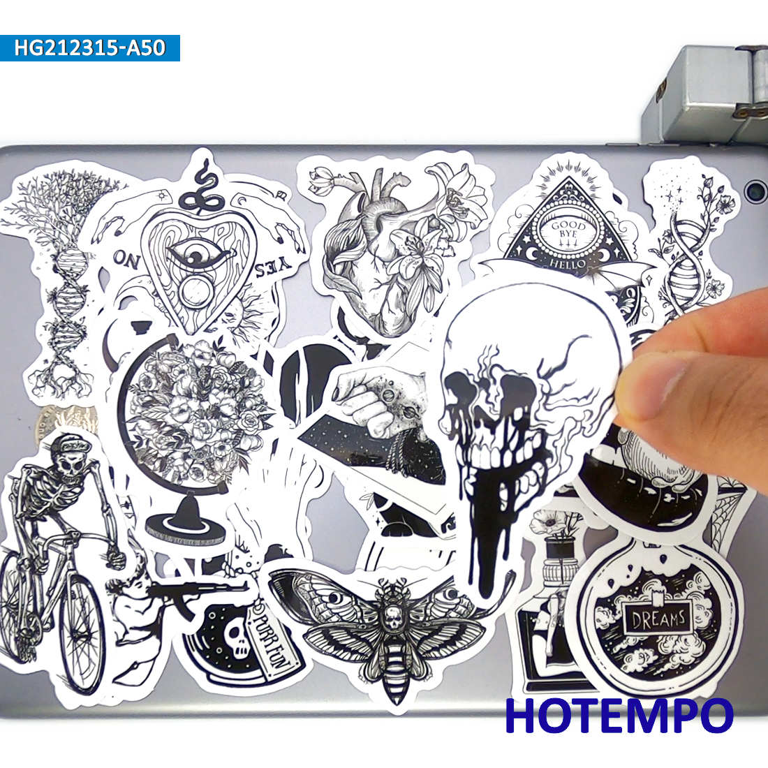 50pcs Gothic Witch Devil Skull Magic Spells Black White Stickers for Phone Laptop Luggage Skateboard Bike Motorcycle Car Sticker