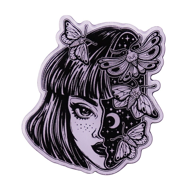 Excellent Quality Skull Butterfly Moth Enamel Lapel Pin Brooch Collection Celestial Moon Witch Badge Bag Spooky Halloween Decor