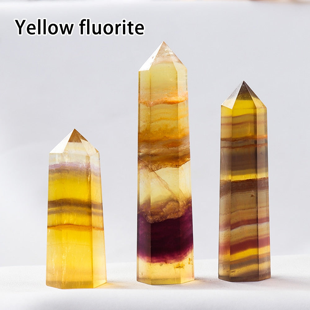 Runyangshi Crystal Hexagonal Prism Crafts Natural Stone Quartz Tower 36 Colors Energy Mineral Wand Home Decoration