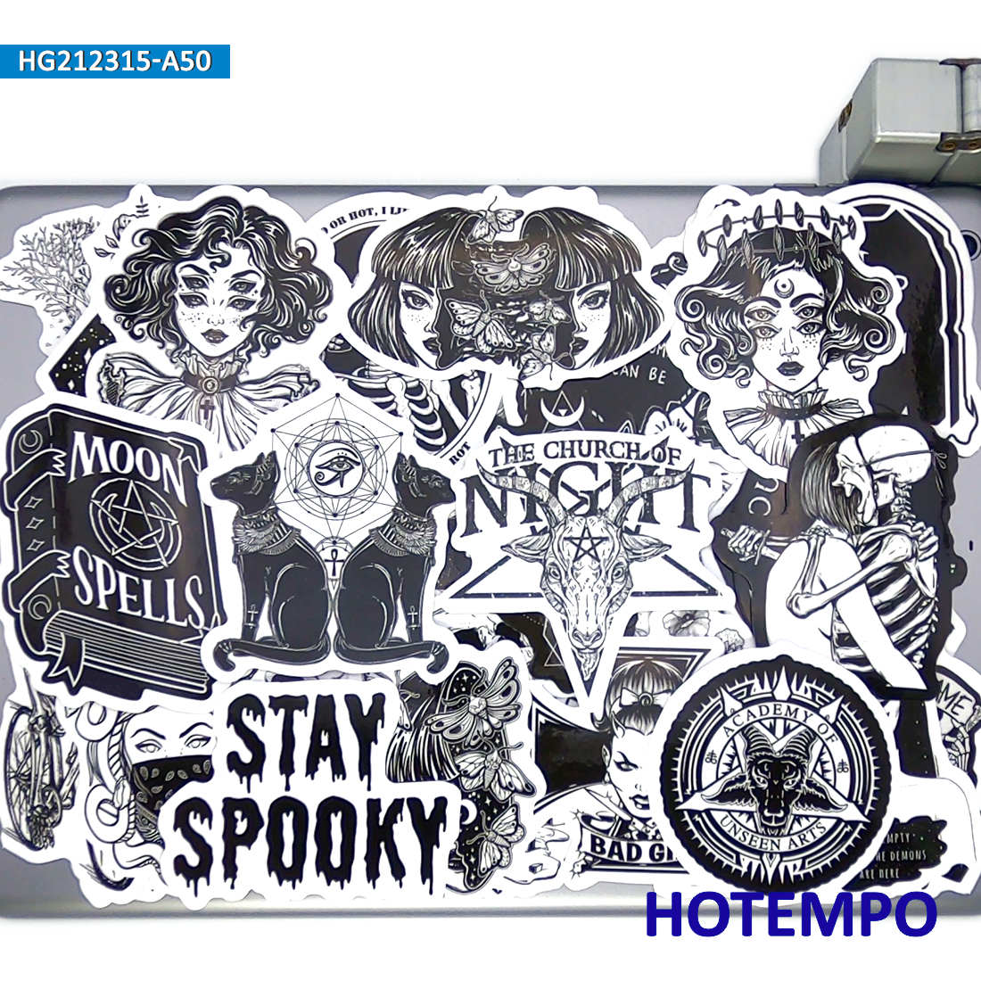 50pcs Gothic Witch Devil Skull Magic Spells Black White Stickers for Phone Laptop Luggage Skateboard Bike Motorcycle Car Sticker