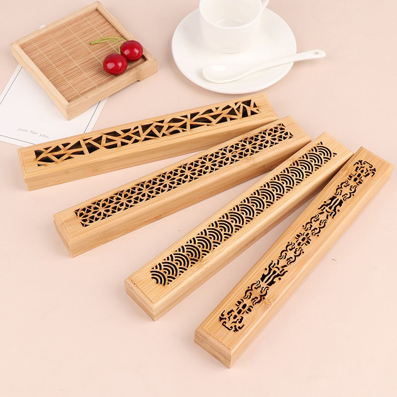 1 Pcs Burning Joss Incense Box Burner Ash Catcher Bamboo Wooden Incense Stick Holder Home Decoration