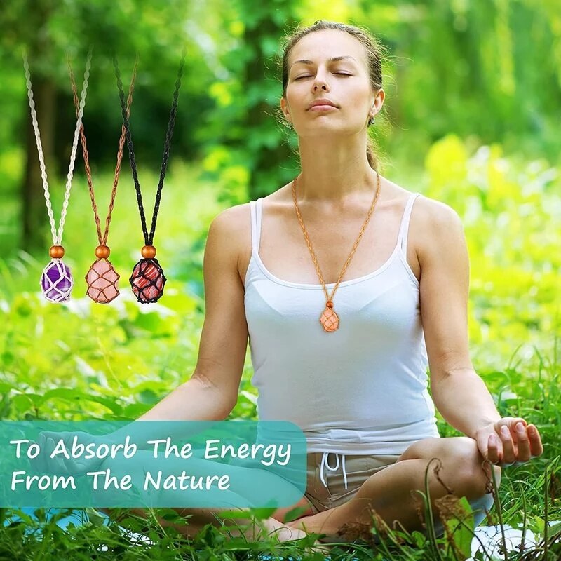 Adjustable Necklace Cord Empty Stone Holder Wax Rope DIY Necklace Natural Quartz Crystal Chakra Healing Stone Net Bag Pendant
