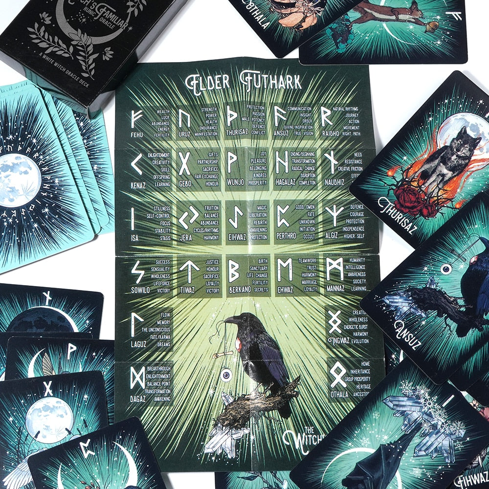 Witch'S Familiar Runic Oracle 24 Card Indie Tarot Deck Runes Rune Cards Animal Oracle Animal Tarot Cards Viking Runes