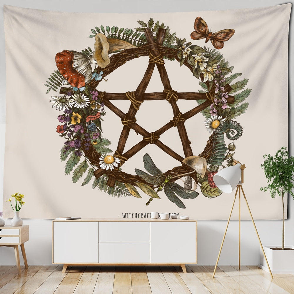 Vintage Witchcraft Tapestry Sun Wall Hanging Botanical Celestial Floral Wall Tapestry Hippie Flower Wall Carpets Dorm Decor