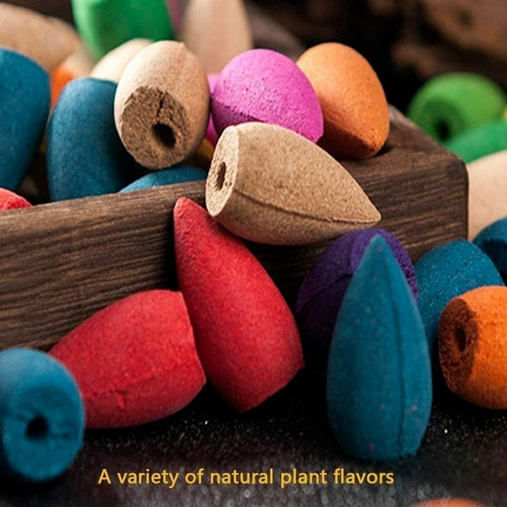 50/100pcs Mixed Burner Incense 28x15mm Backflow Incense Buddha Rose Mint Natural Sandalwood Tea Cone Incense Burner Anti-odour