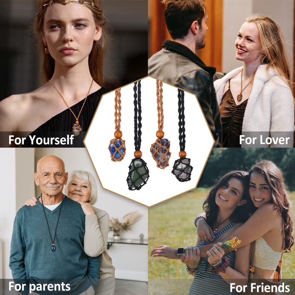 Adjustable Necklace Cord Empty Stone Holder Wax Rope DIY Necklace Natural Quartz Crystal Chakra Healing Stone Net Bag Pendant