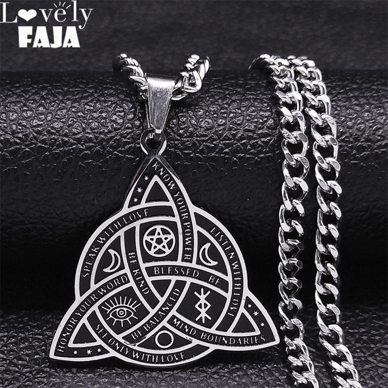 Viking Witch Celtic Knot Pendant Necklace Stainless Steel Men Chain Odin Gothic Necklace Protection Amulet Jewelry nudo de bruj