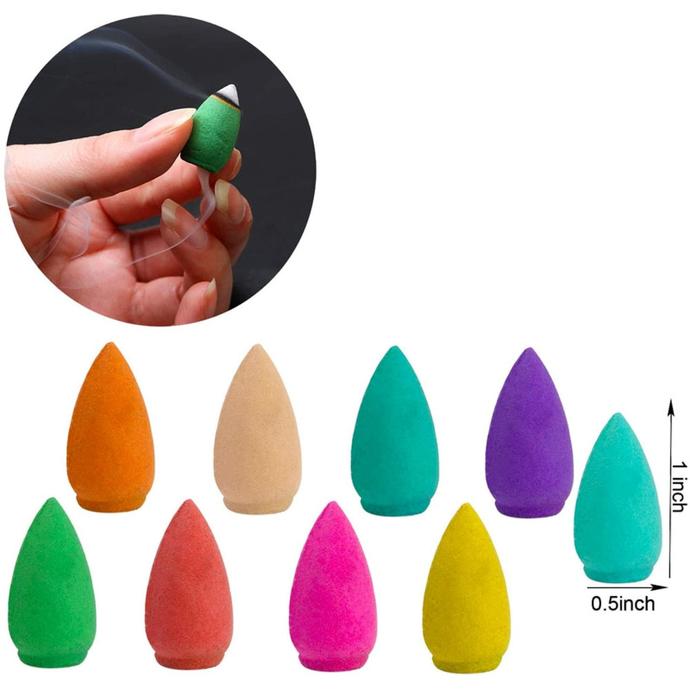 50/100pcs Mixed Burner Incense 28x15mm Backflow Incense Buddha Rose Mint Natural Sandalwood Tea Cone Incense Burner Anti-odour