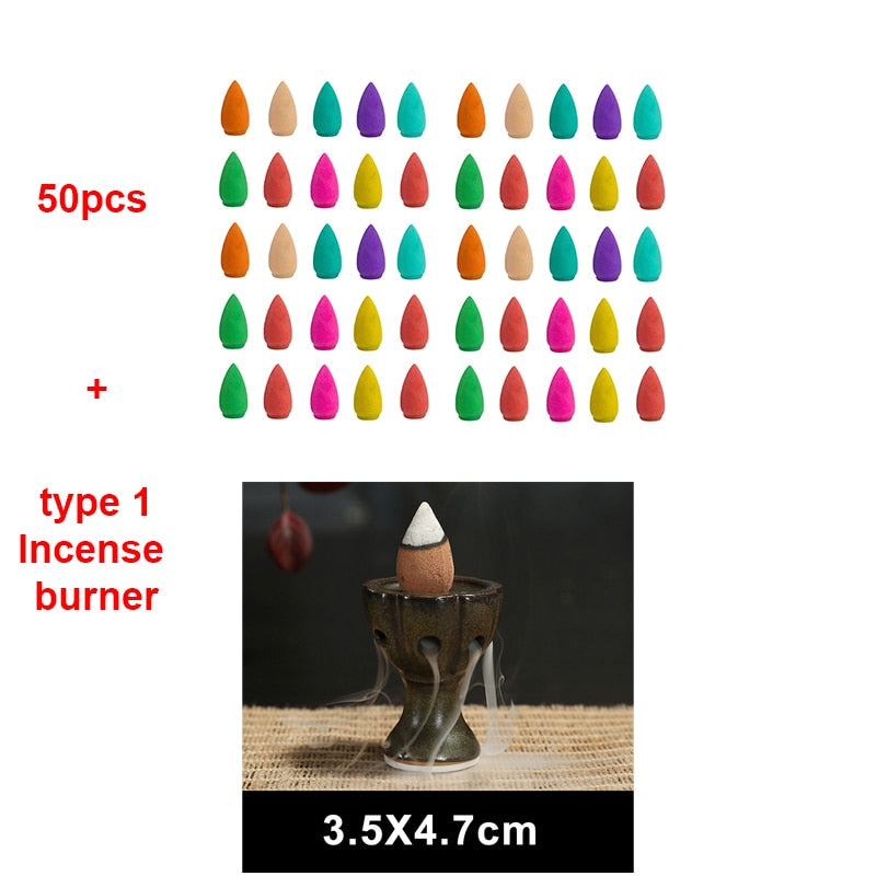 50/100pcs Mixed Burner Incense 28x15mm Backflow Incense Buddha Rose Mint Natural Sandalwood Tea Cone Incense Burner Anti-odour