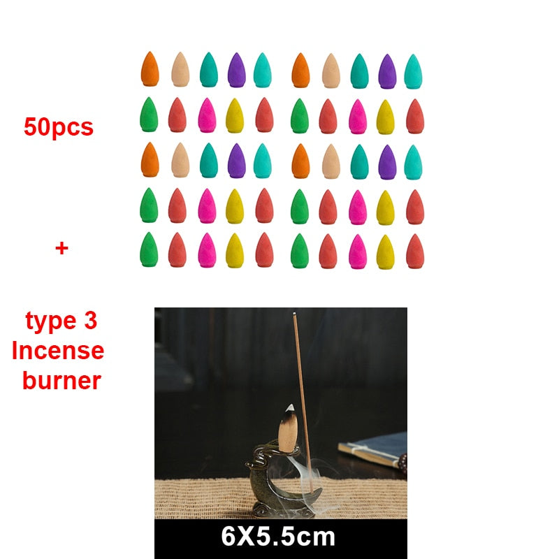 50/100pcs Mixed Burner Incense 28x15mm Backflow Incense Buddha Rose Mint Natural Sandalwood Tea Cone Incense Burner Anti-odour