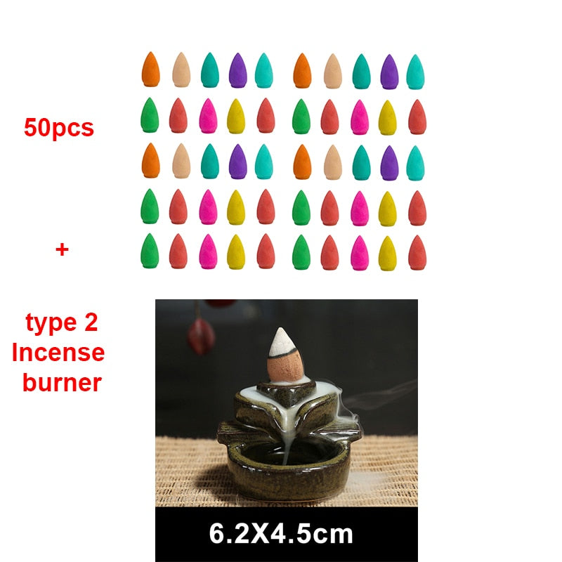 50/100pcs Mixed Burner Incense 28x15mm Backflow Incense Buddha Rose Mint Natural Sandalwood Tea Cone Incense Burner Anti-odour