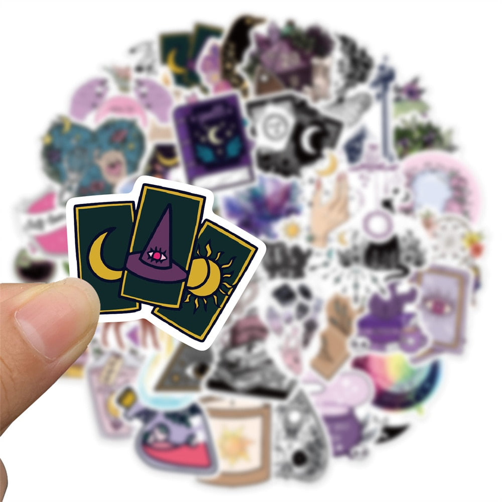 50pcs Retro Witch Magic Crystal Stickers For Laptop Stationery Ipad Craft Supplies DIY Scrapbooking Material Vintage Sticker