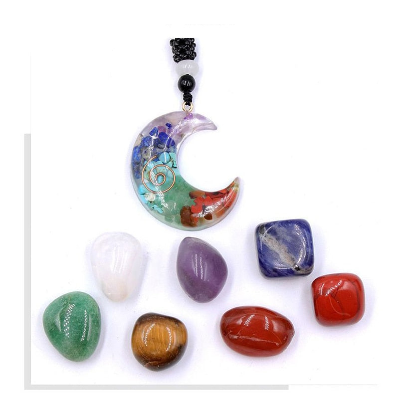 Natural Crystal Chakras Kit Amethyst Stone Healing Meditation Reiki 7 Chakra Yoga Stone Set Collection Gifts Necklace Spiritual