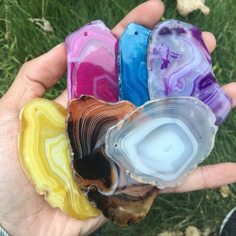50-80mm Irregular Natural Onyx Agates Geode Slice With Hole Reiki Healing Chakra Stone for Home Decoration Finding Mineral Gifts