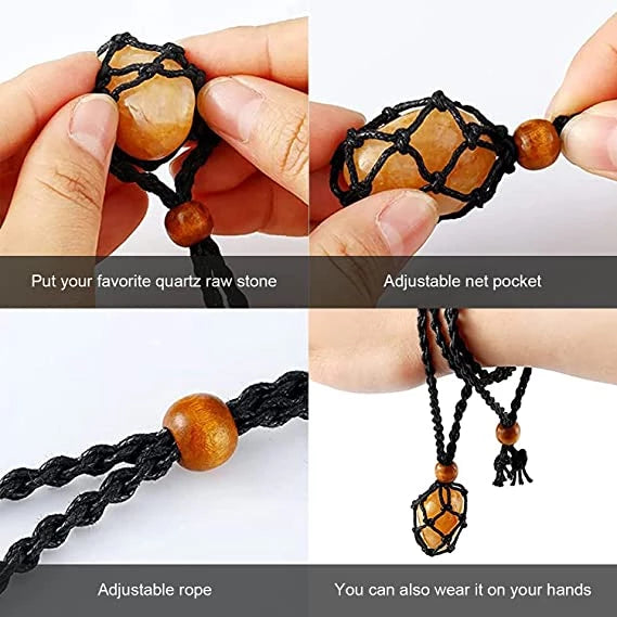 Adjustable Necklace Cord Empty Stone Holder Wax Rope DIY Necklace Natural Quartz Crystal Chakra Healing Stone Net Bag Pendant