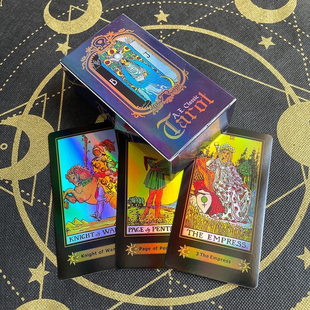 Shinning Big Size Holographic Tarot Cards for Beginners with Guide Book Board Games Catan Runes Psychology Fate Spiritual Deck