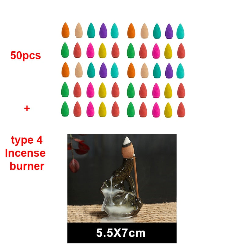 50/100pcs Mixed Burner Incense 28x15mm Backflow Incense Buddha Rose Mint Natural Sandalwood Tea Cone Incense Burner Anti-odour