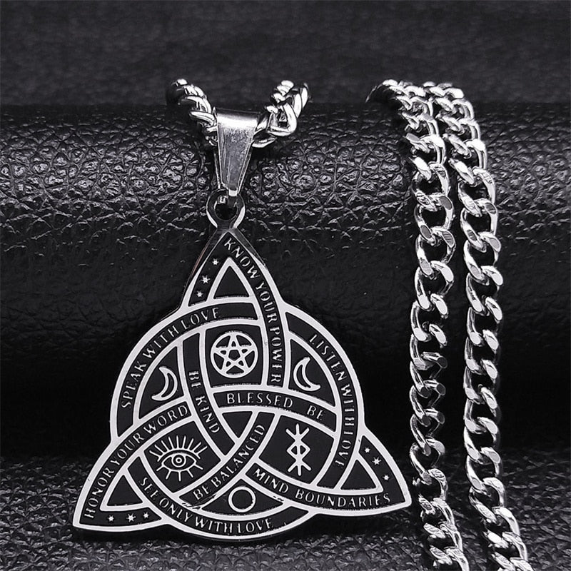 Viking Witch Celtic Knot Pendant Necklace Stainless Steel Men Chain Odin Gothic Necklace Protection Amulet Jewelry nudo de bruj