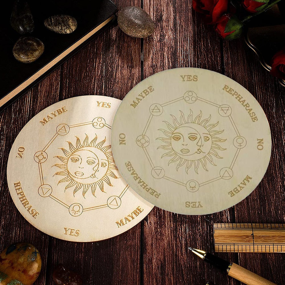 Dreamy Wooden Pendulum Board with Moon Star Divination Energy Carven Plate Healing Meditation Board Altar Ornaments