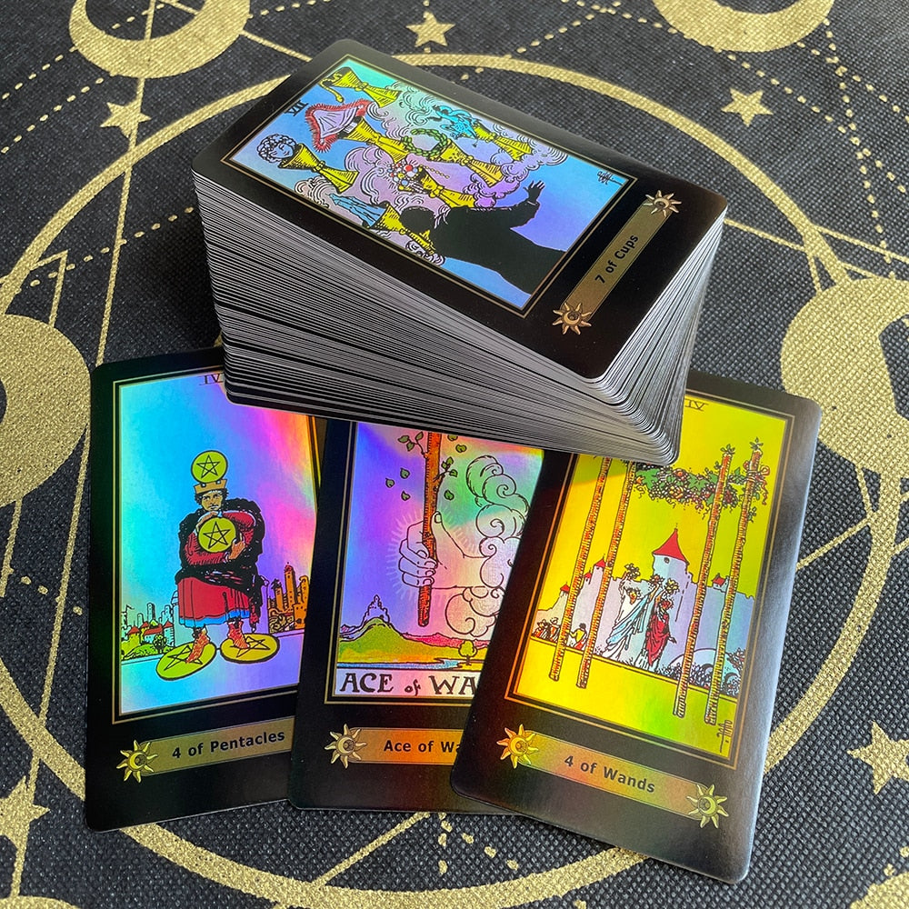 Shinning Big Size Holographic Tarot Cards for Beginners with Guide Book Board Games Catan Runes Psychology Fate Spiritual Deck