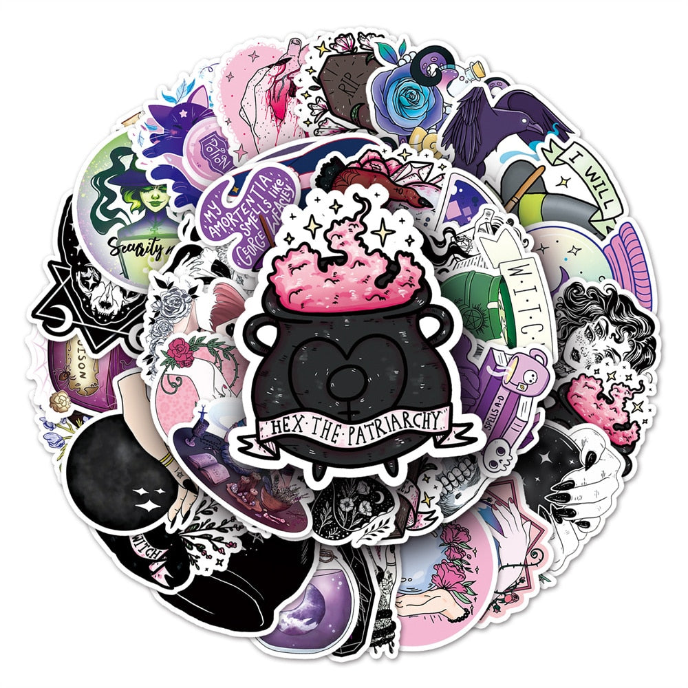 50pcs Aesthetic Crystal Witch Stickers For Guitar Stationery Phone Craft Supplies Retro Sticker Vintage Scrapbooking Material