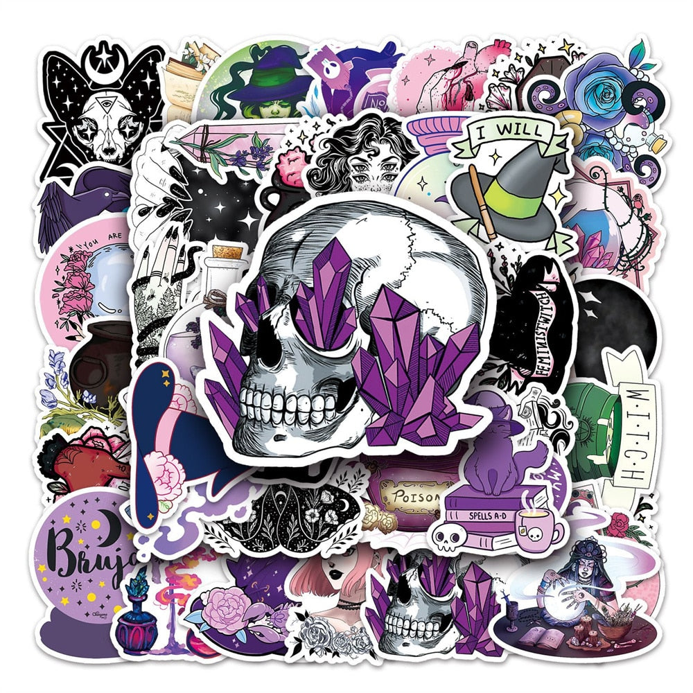 50pcs Aesthetic Crystal Witch Stickers For Guitar Stationery Phone Craft Supplies Retro Sticker Vintage Scrapbooking Material